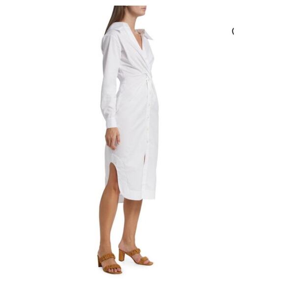 STAUD Clea White Collared Midi Shirt Dress Minimalist Chic Resort Wear Small - Picture 10 of 14